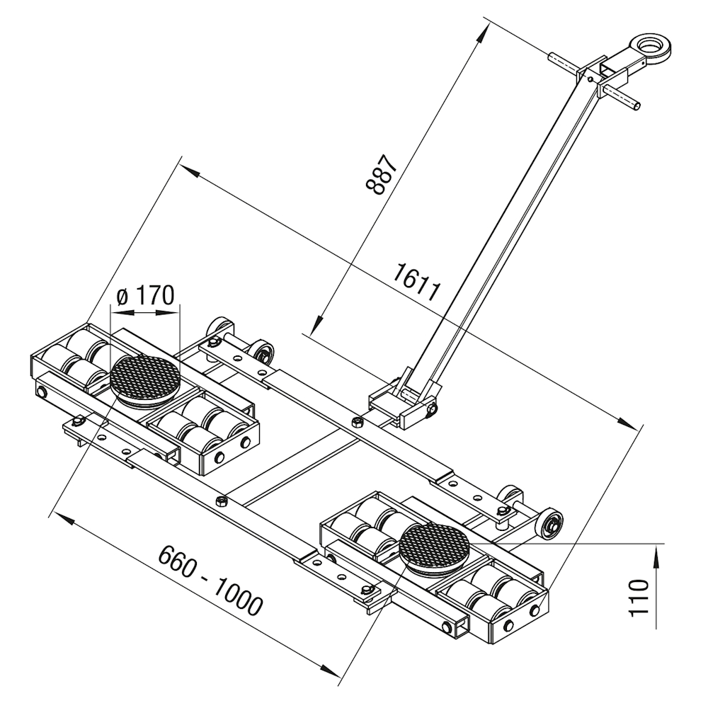 Exploded view of the GKS TL12 transport chassis, 12-metric-ton load capacity