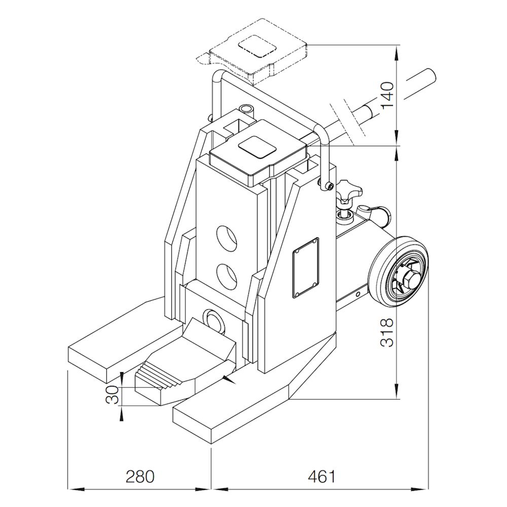 Exploded view of the G10 hydraulic lift / machine jack with a 10-metric-ton load capacity
