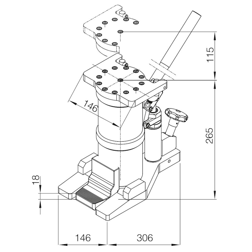 Exploded view drawing of the U6 hydraulic lift / machine jack with a 6-metric-ton load capacity