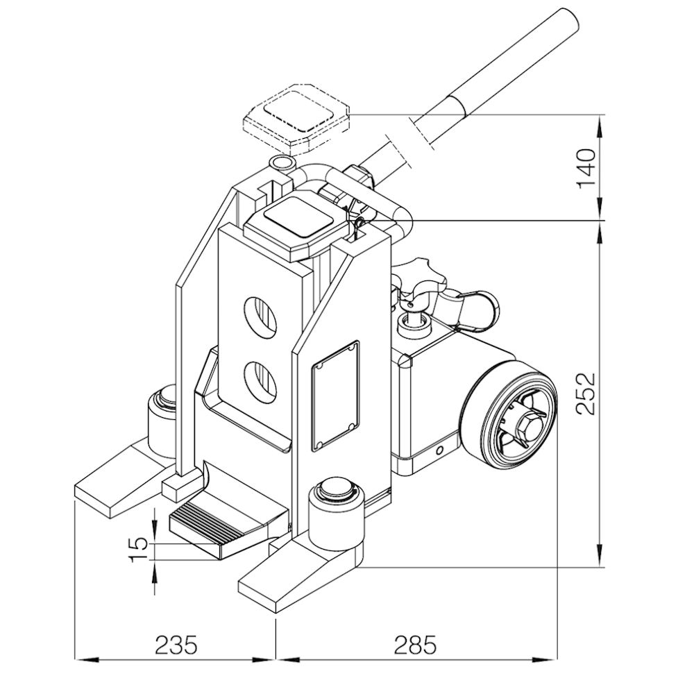 Exploded view of the V10 hydraulic lift / machine jack with a 10-metric-ton load capacity