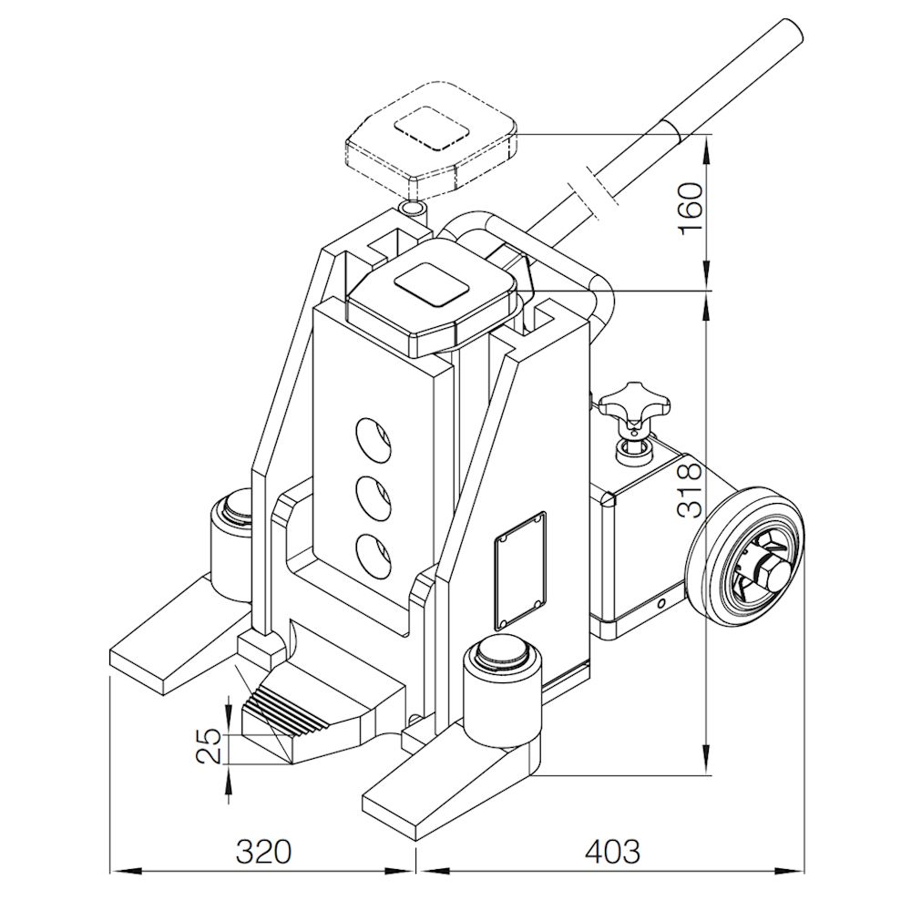Exploded view of the V15 hydraulic lift / machine jack with a 15-metric-ton capacity