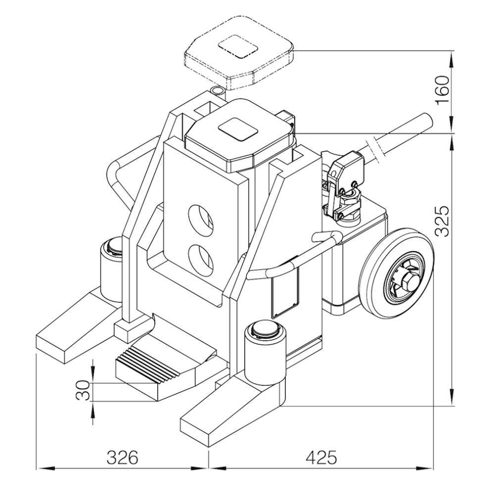 Exploded view of the V20 hydraulic lift / machine jack with a 20-metric-ton load capacity