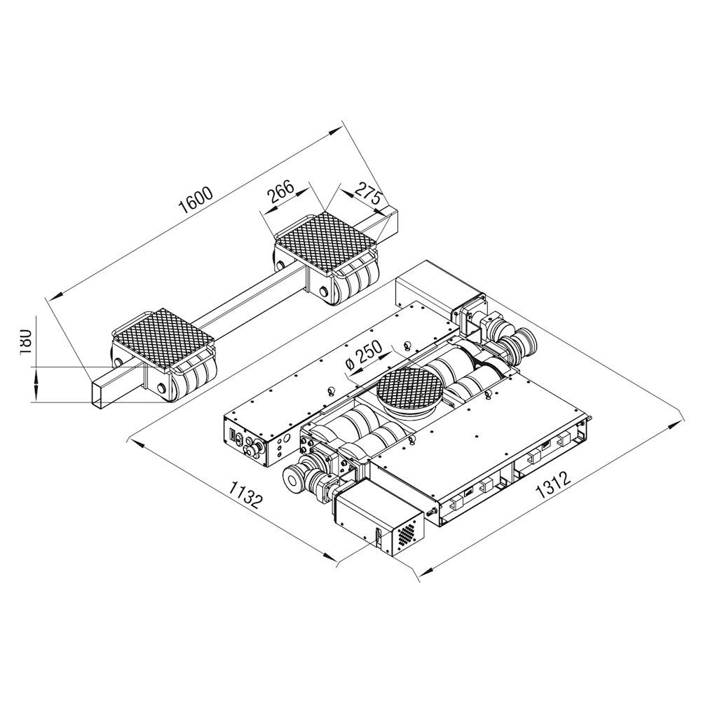 Exploded view of the ROBOT-20 transport system from GKS, with a load capacity of 20 metric tons