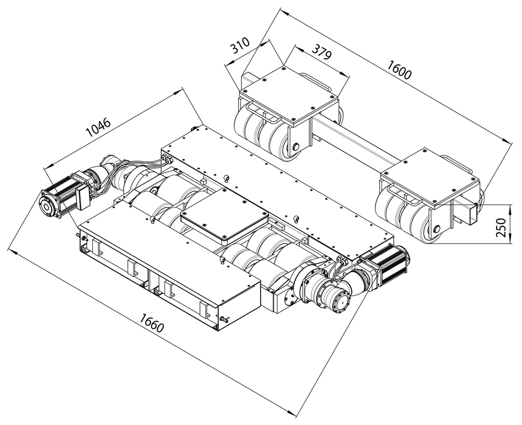Exploded view of the ROBOT-40 transport system from GKS, with a load capacity of 40 metric tons